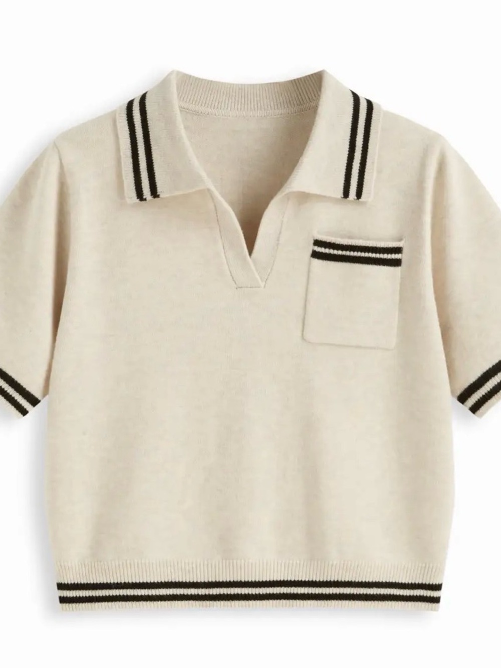 NWT WOMENS Cream Short-Sleeve Polo Sweater with Black Stripe Trim SIZE 1X
